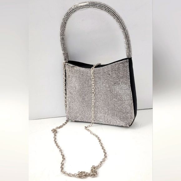 Women Mini Silver Rhinestone Top Handle Crossbody Bag - Picture 11 of 11
